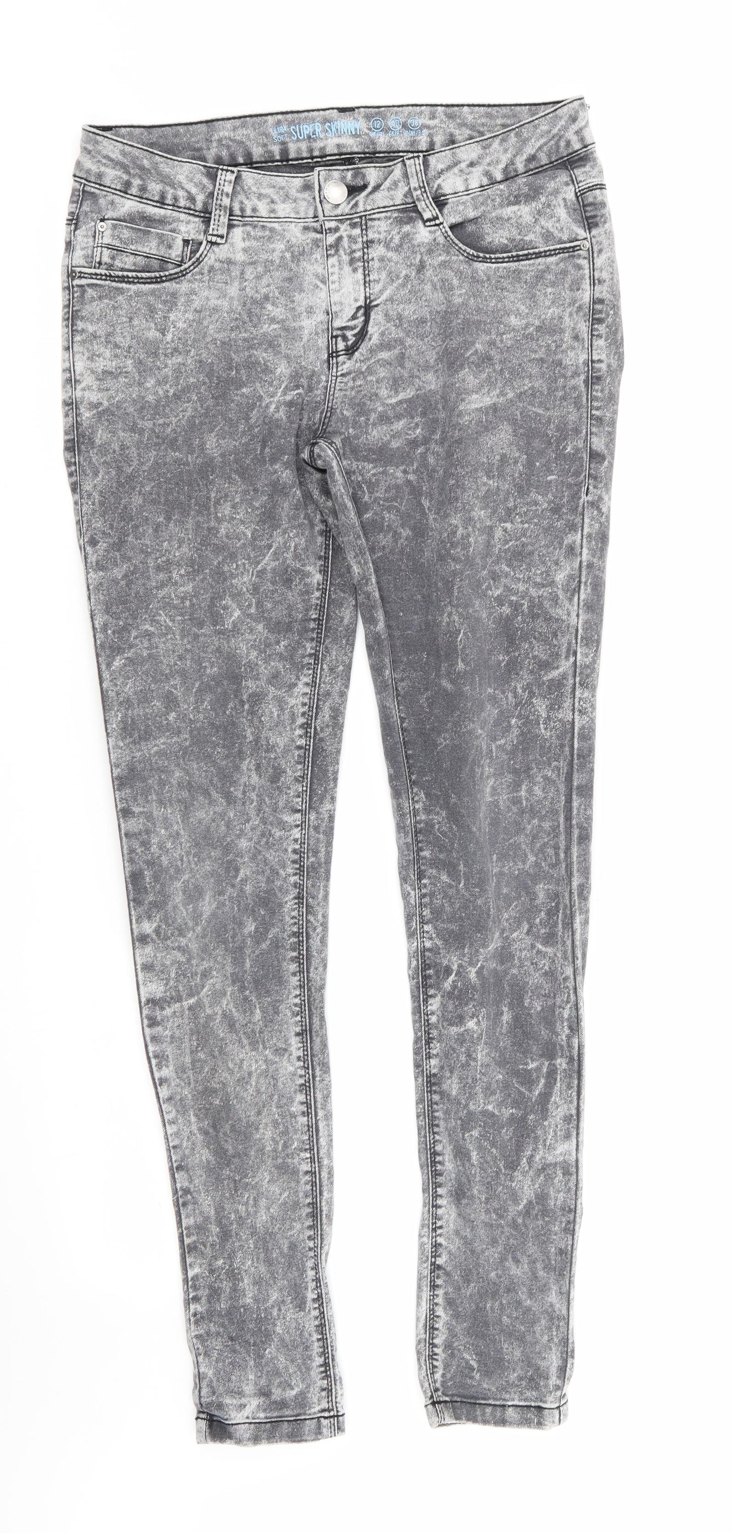 Denim Co Womens Grey  Cotton Skinny Jeans Size 12 L31 in Regular  - Super Skinny Ultra Soft