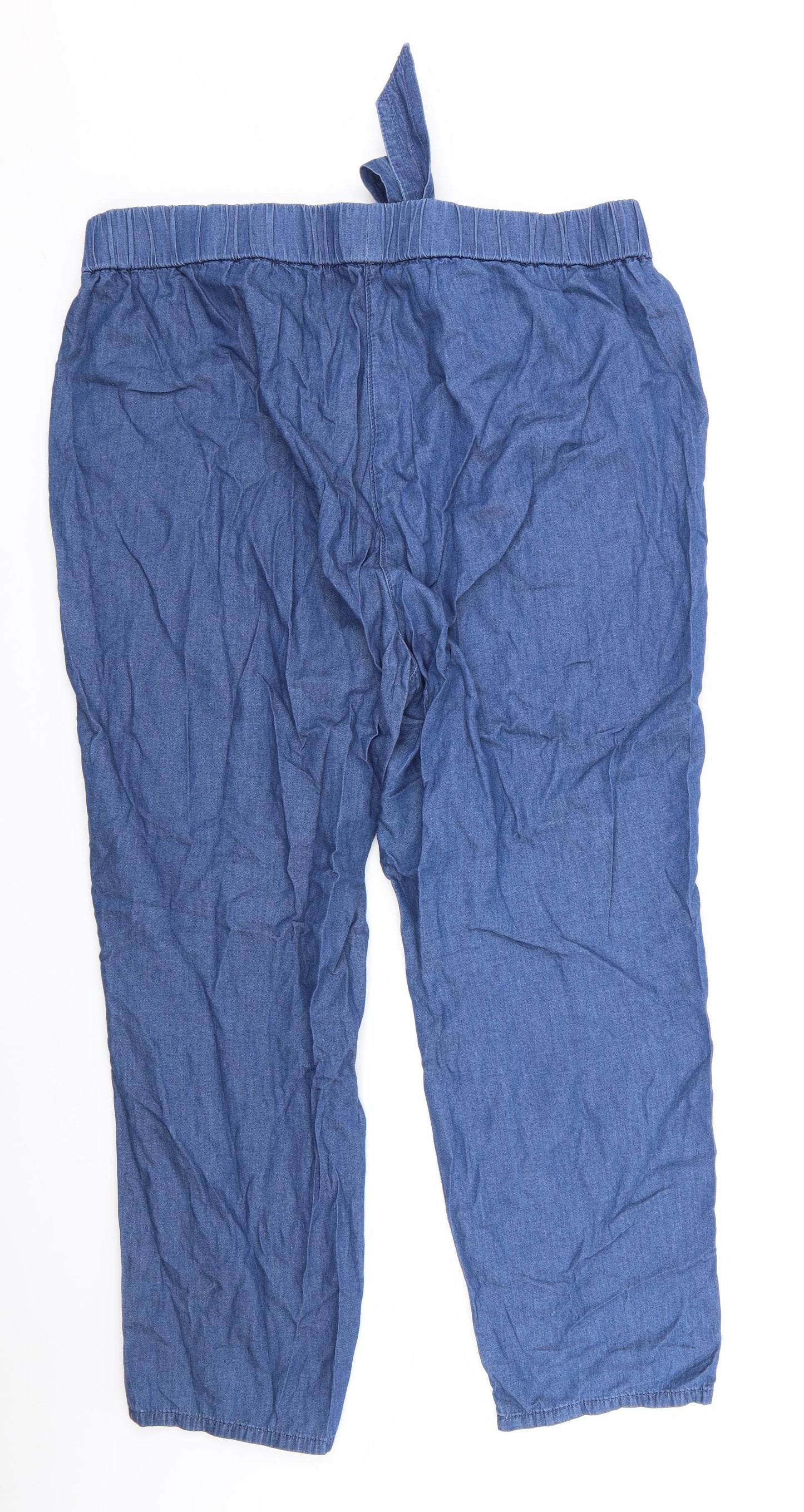 Bonmarché Womens Blue Floral Cotton Trousers  Size 20 L28 in Regular  - Very Soft