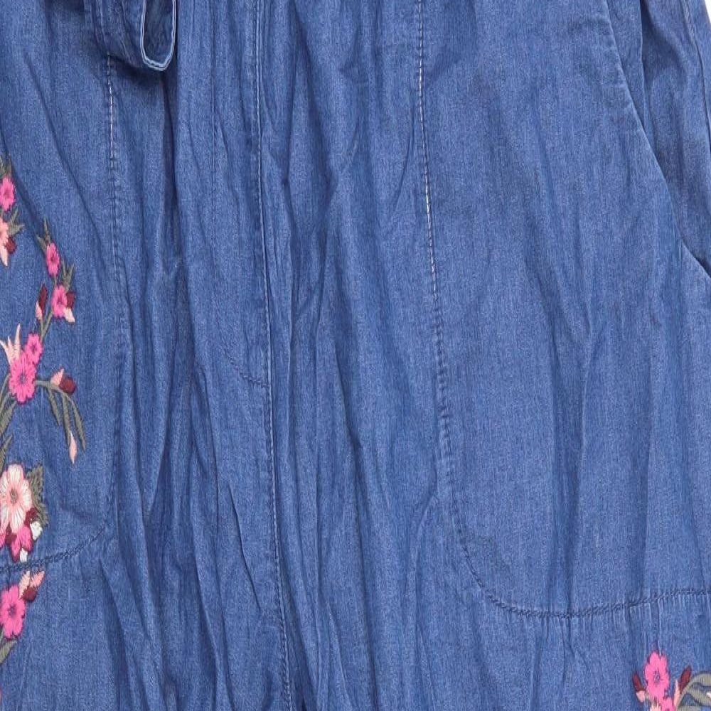 Bonmarché Womens Blue Floral Cotton Trousers  Size 20 L28 in Regular  - Very Soft