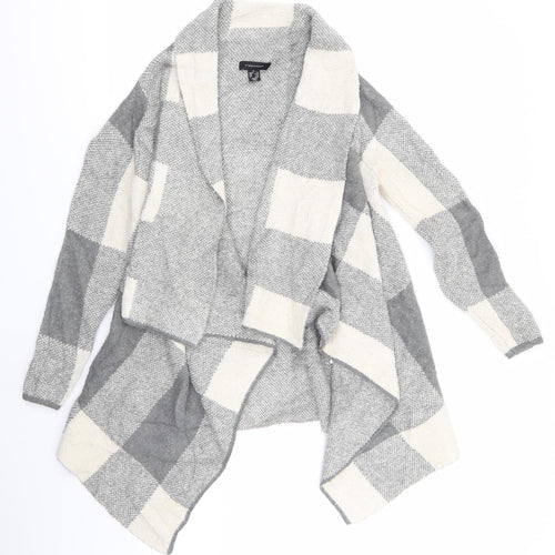 Atmosphere Womens Ivory V-Neck Check Acrylic Cardigan Jumper Size S   - Shades of Grey Checks