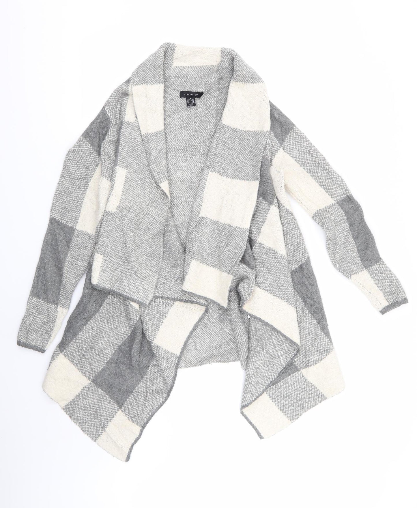 Atmosphere Womens Ivory V-Neck Check Acrylic Cardigan Jumper Size S   - Shades of Grey Checks