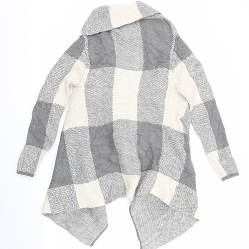 Atmosphere Womens Ivory V-Neck Check Acrylic Cardigan Jumper Size S   - Shades of Grey Checks