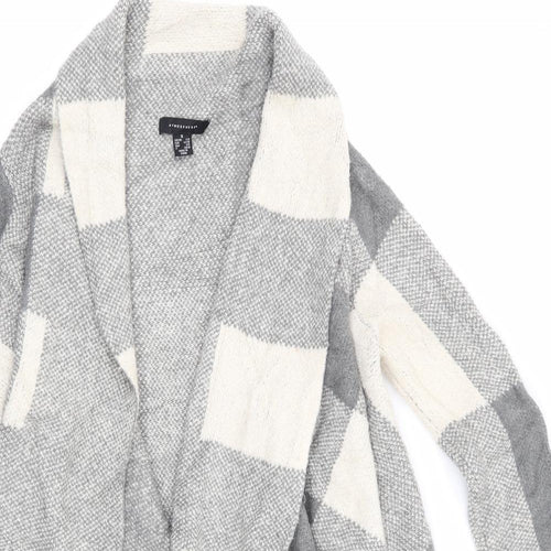 Atmosphere Womens Ivory V-Neck Check Acrylic Cardigan Jumper Size S   - Shades of Grey Checks