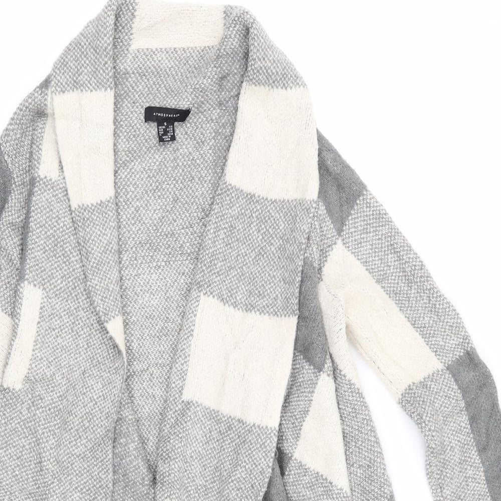 Atmosphere Womens Ivory V-Neck Check Acrylic Cardigan Jumper Size S   - Shades of Grey Checks