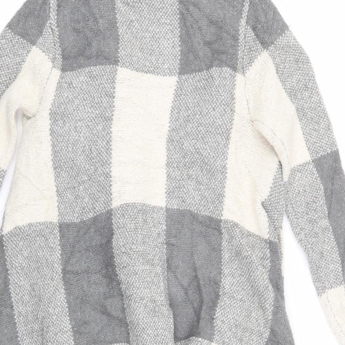 Atmosphere Womens Ivory V-Neck Check Acrylic Cardigan Jumper Size S   - Shades of Grey Checks
