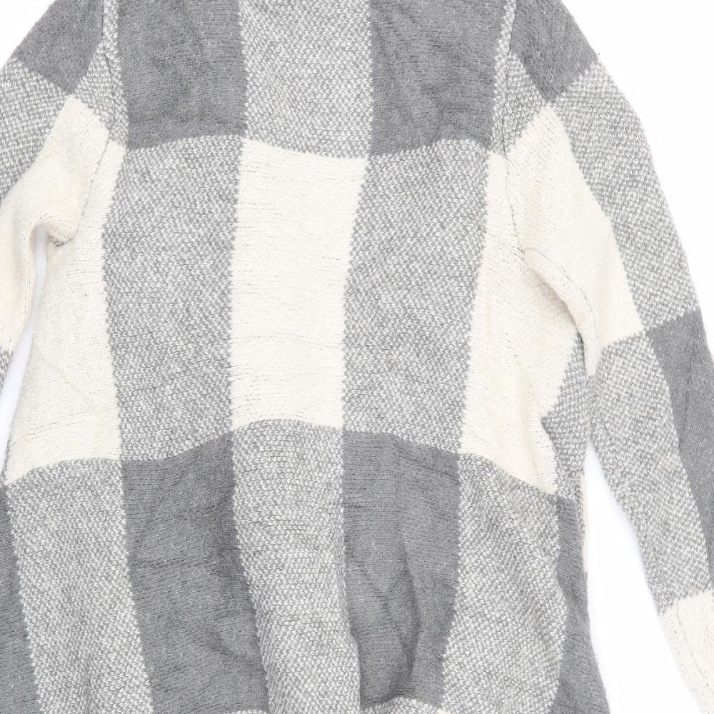 Atmosphere Womens Ivory V-Neck Check Acrylic Cardigan Jumper Size S   - Shades of Grey Checks