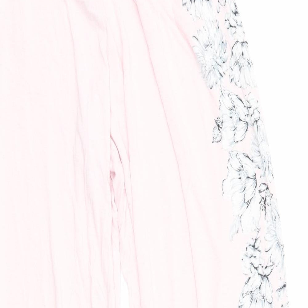 Florence and Fred Womens Pink Floral Viscose  Pyjama Pants Size 14   - Pale Pink with Grey Floral Print Outer legs