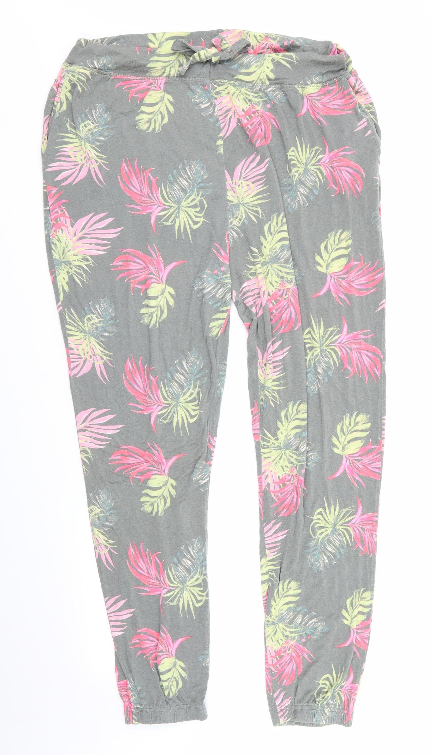 Peacocks Womens Green Floral Viscose  Pyjama Pants Size 14   - Pink Red Green leaves