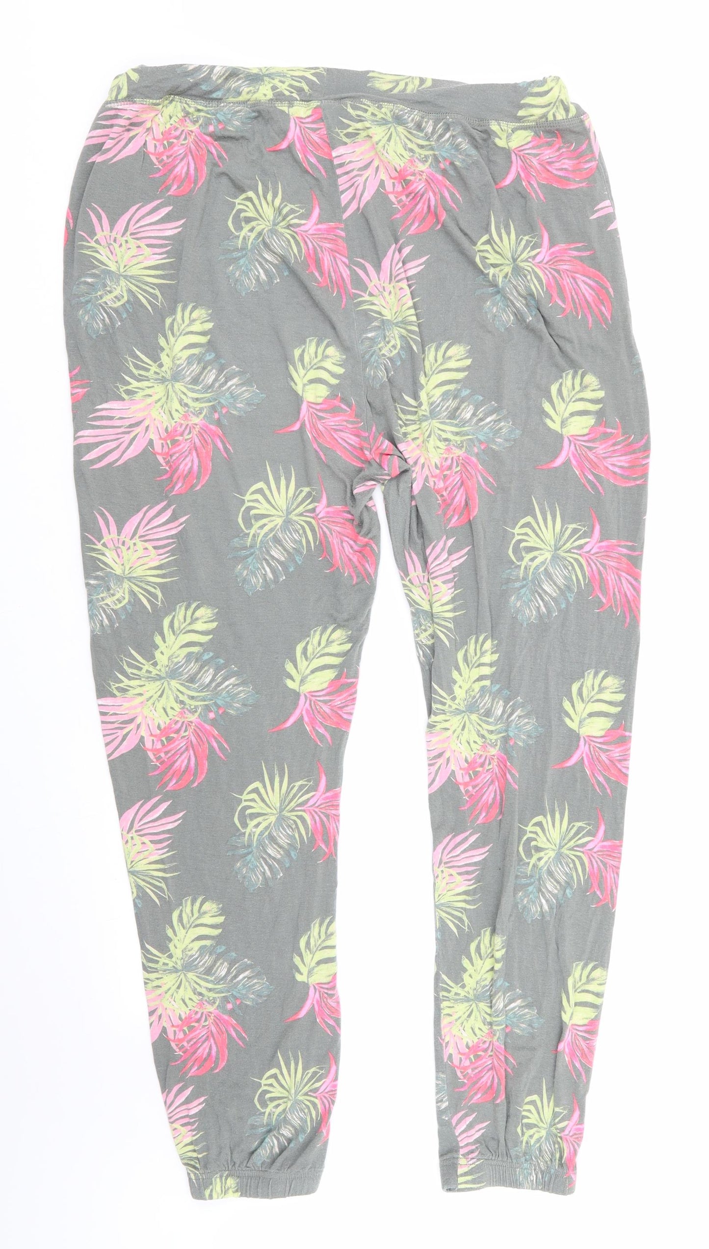 Peacocks Womens Green Floral Viscose  Pyjama Pants Size 14   - Pink Red Green leaves
