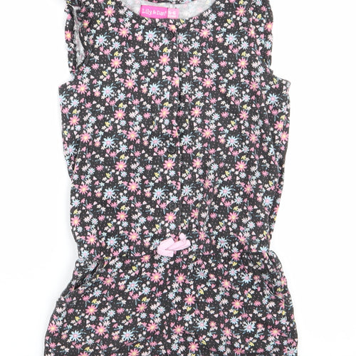 Lilly & Dan Girls Black Floral Cotton Shorts One-Piece Size 5-6 Years   - Pink Blue Yellow Flowers