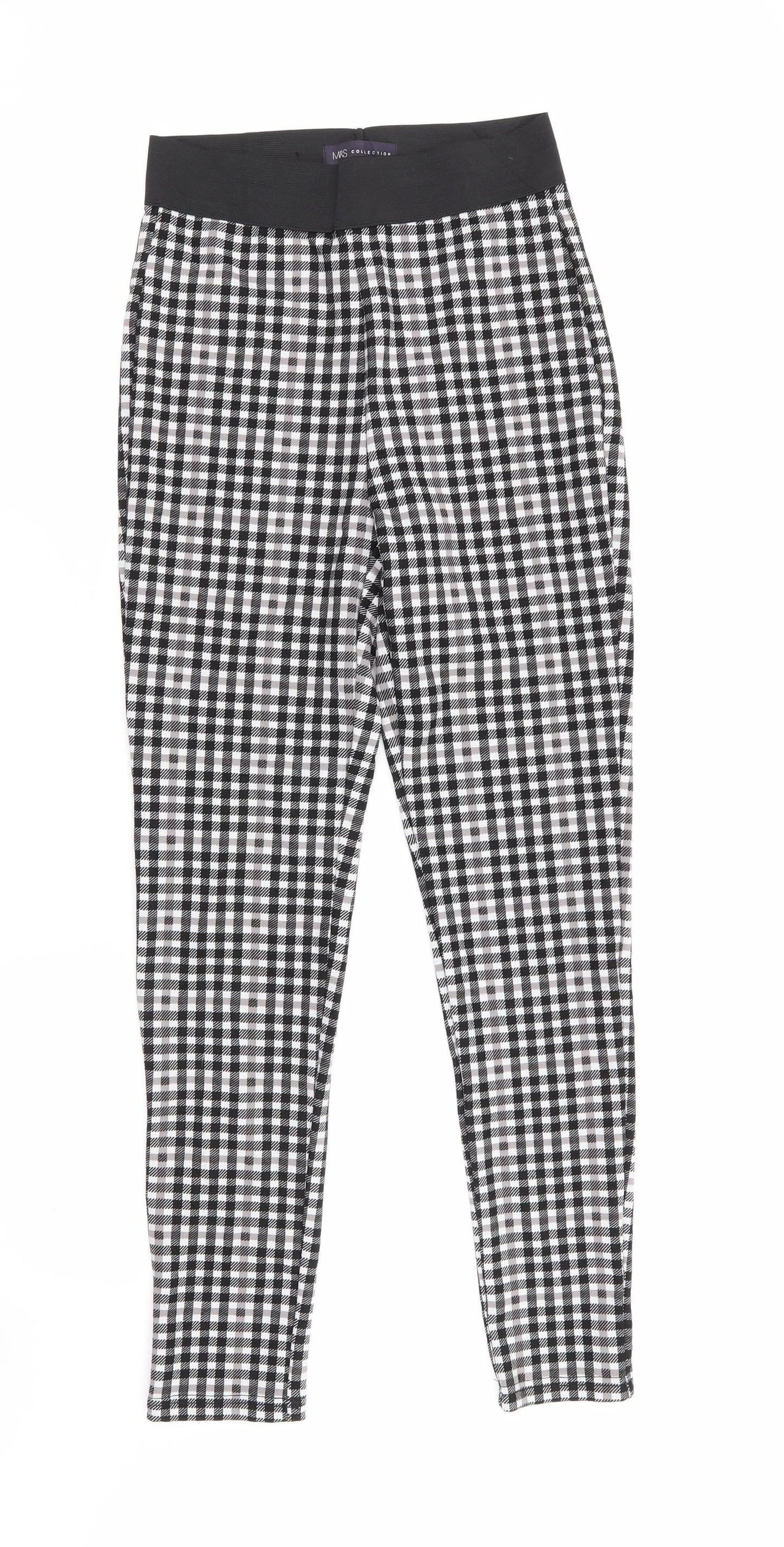 Marks and Spencer Womens Black Check Viscose Jegging Trousers Size 8 L27 in Regular  - Black Taupe White Check