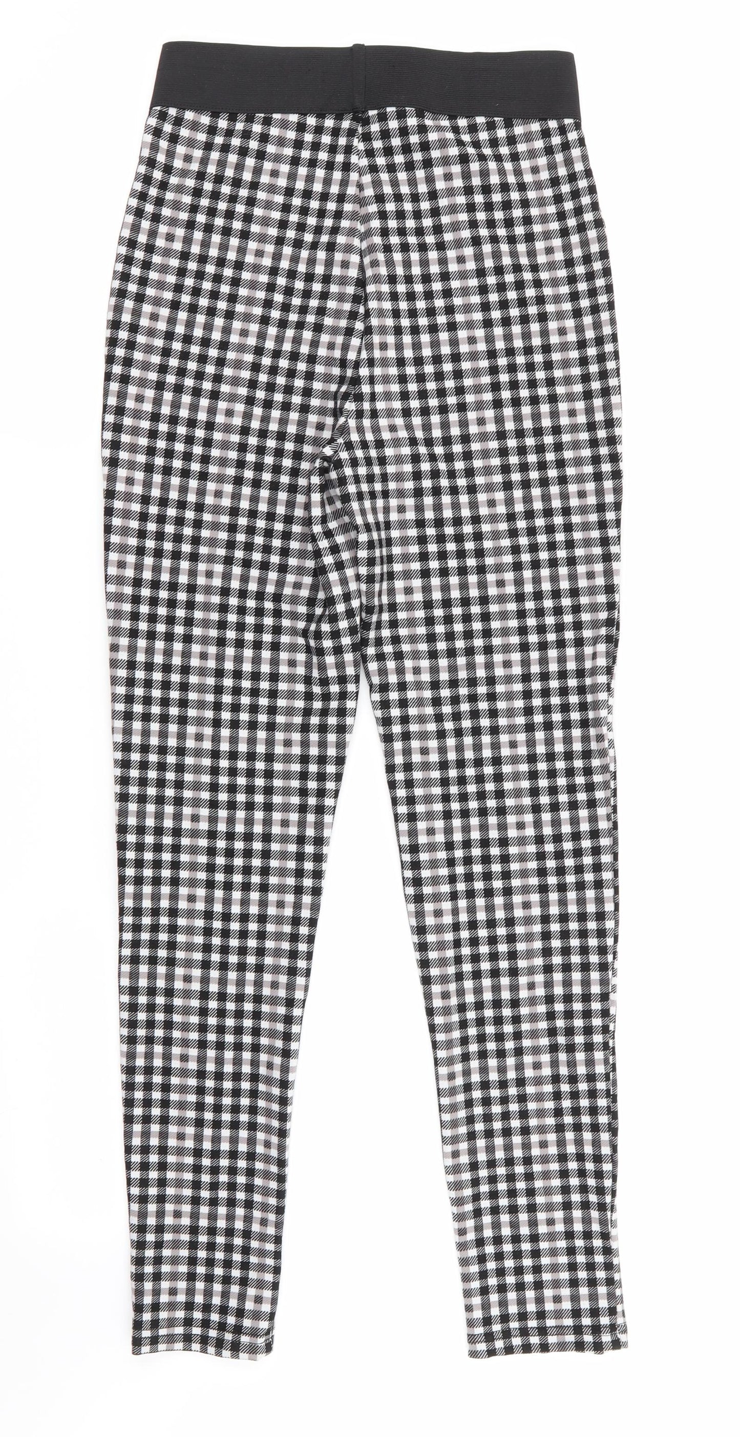 Marks and Spencer Womens Black Check Viscose Jegging Trousers Size 8 L27 in Regular  - Black Taupe White Check