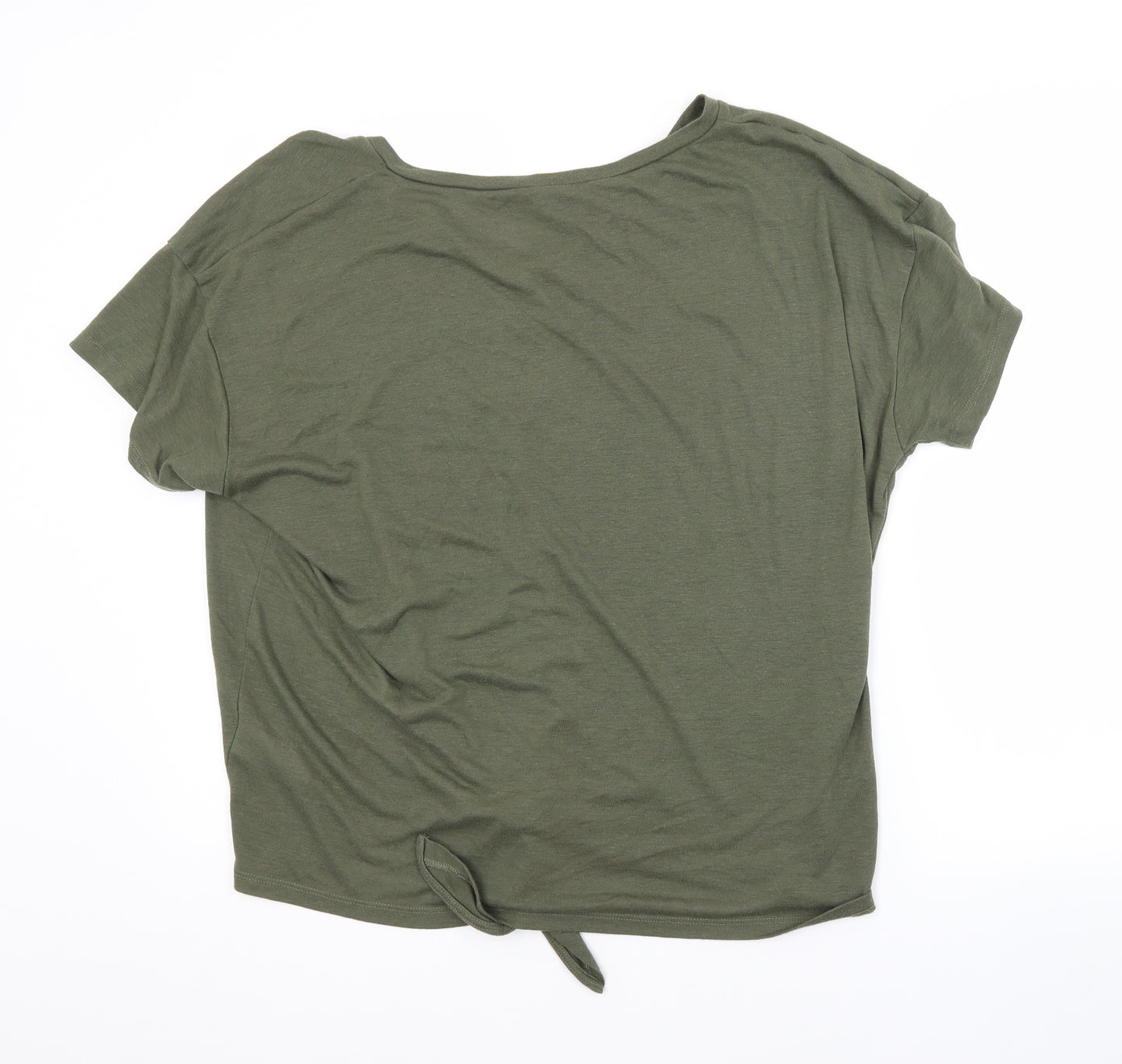 Primark Womens Green  Polyester Cropped T-Shirt Size 14 V-Neck