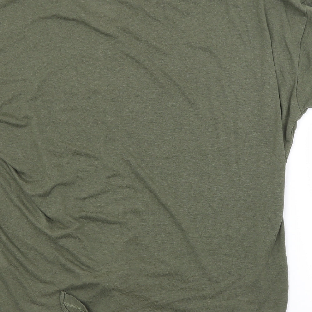 Primark Womens Green  Polyester Cropped T-Shirt Size 14 V-Neck