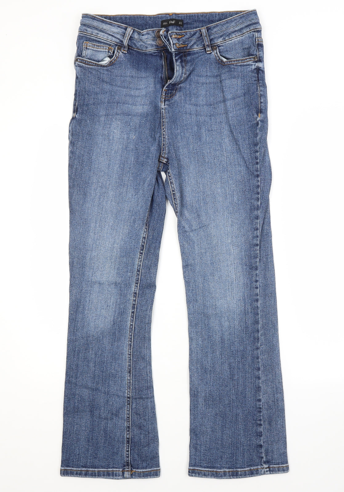 F&F Womens Blue  Cotton Bootcut Jeans Size 14 L27 in Regular