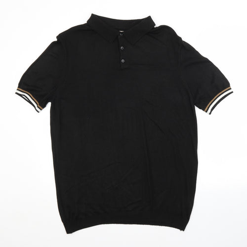 River Island Mens Black  Viscose  Polo Size XL Collared