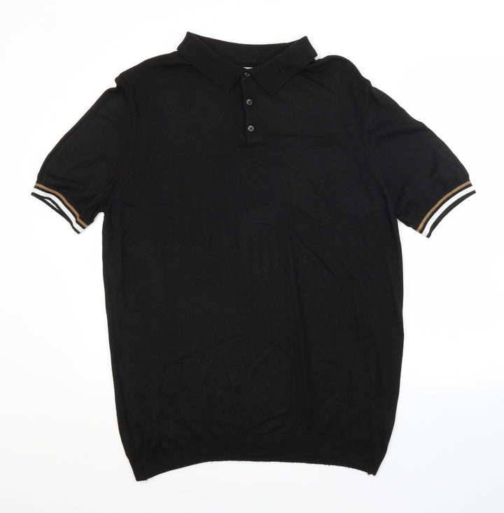 River Island Mens Black Viscose Polo Size XL Collared