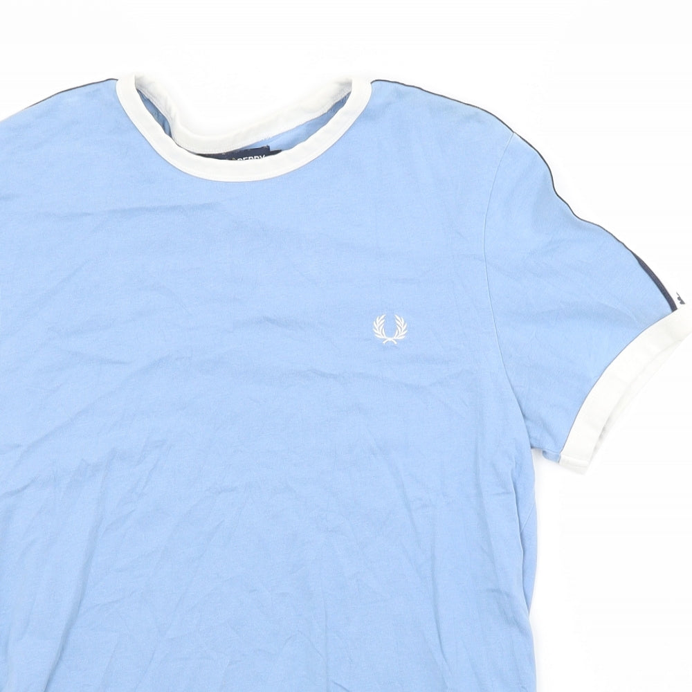 Fred Perry Mens Blue  Polyester Basic T-Shirt Size S Crew Neck