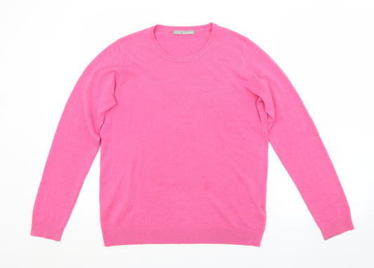 Front view of M&S women’s pink scoop neck acrylic jumper, size UK 10
