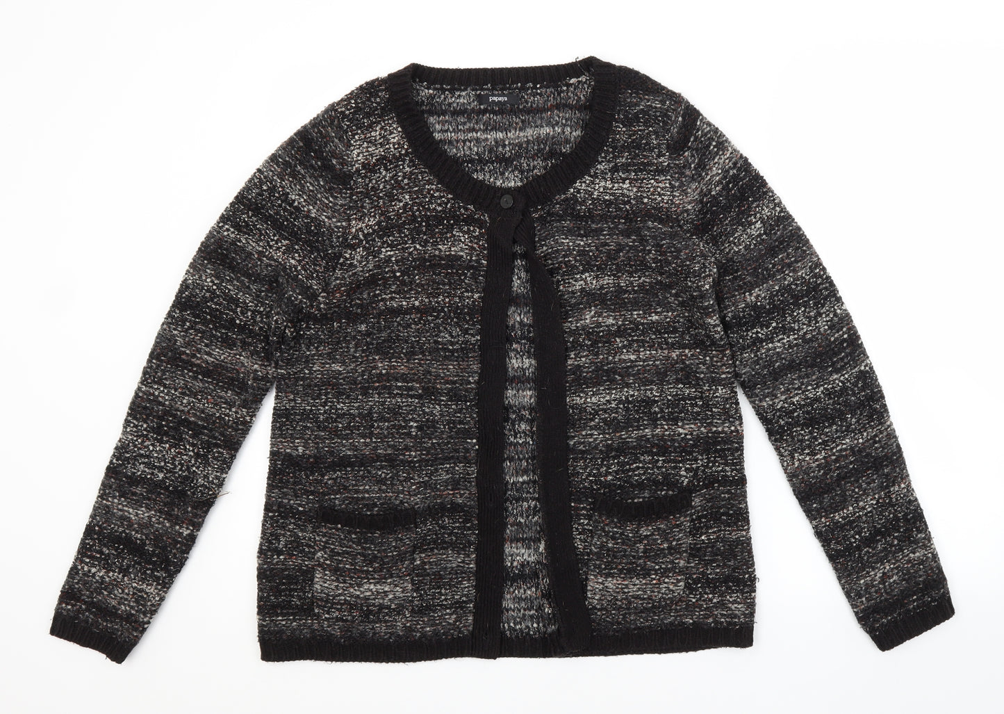 Papaya Womens Grey Scoop Neck  Acrylic Cardigan Jumper Size 14