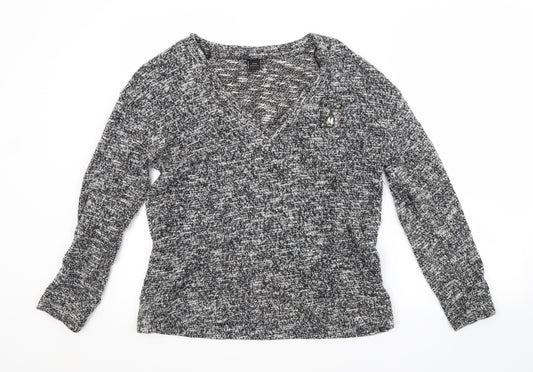 Front view of Zara women’s grey v-neck cotton jumper, size M