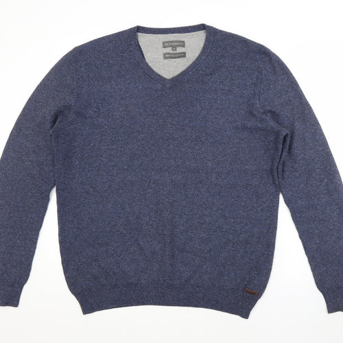 RJR.John Rocha Womens Blue V-Neck  Cotton Pullover Jumper Size M