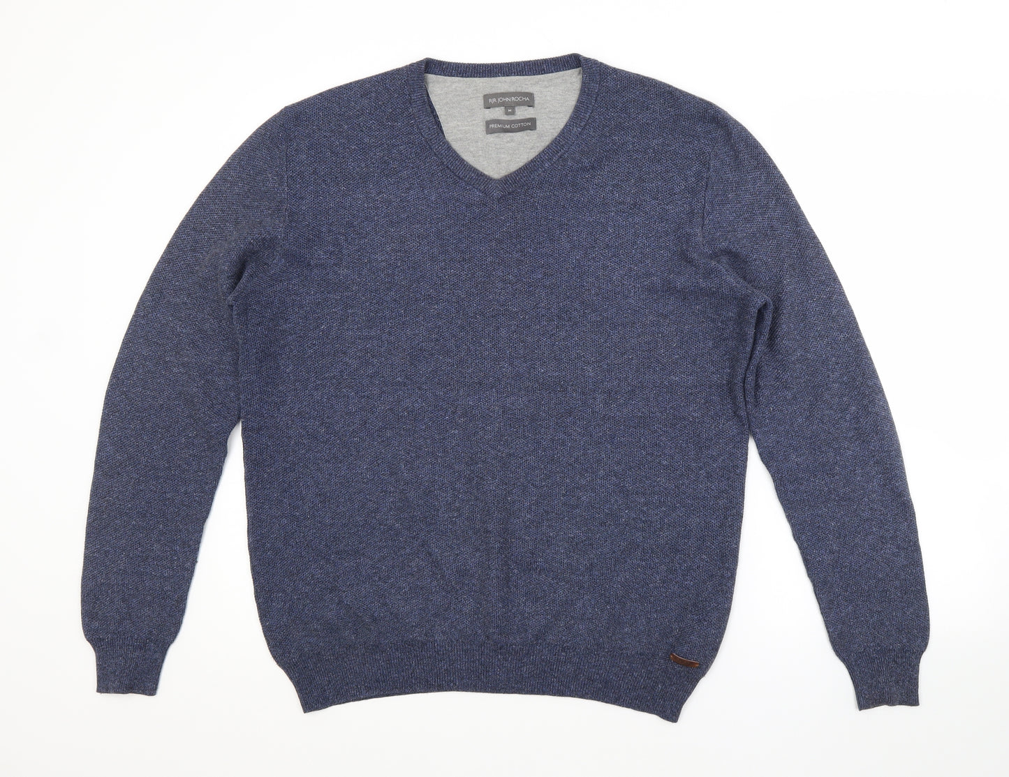 RJR.John Rocha Womens Blue V-Neck  Cotton Pullover Jumper Size M