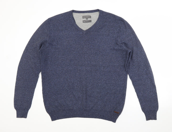 RJR.John Rocha Womens Blue V-Neck  Cotton Pullover Jumper Size M