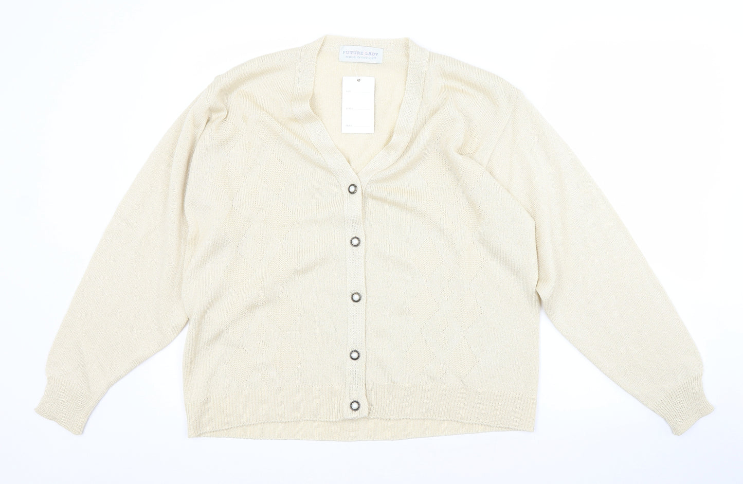 FUTURE LADY Womens Gold V-Neck  Acrylic Cardigan Jumper Size 10