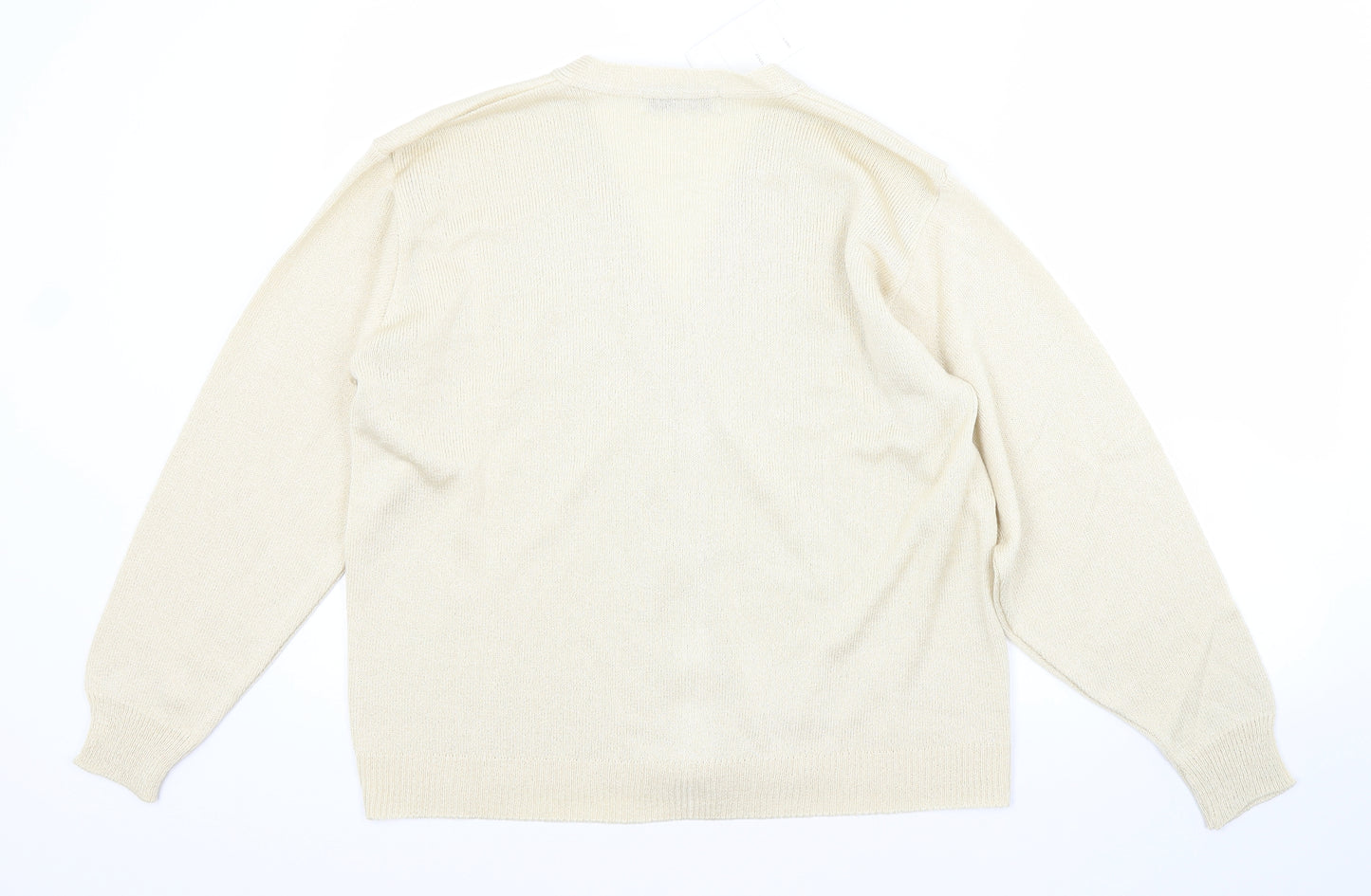 FUTURE LADY Womens Gold V-Neck  Acrylic Cardigan Jumper Size 10