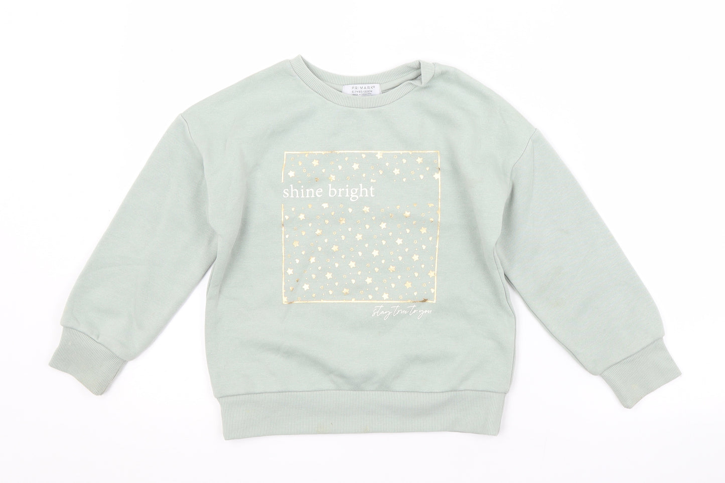 Primark Girls Green  Cotton Pullover Sweatshirt Size 6-7 Years