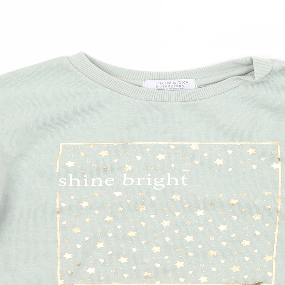Primark Girls Green  Cotton Pullover Sweatshirt Size 6-7 Years