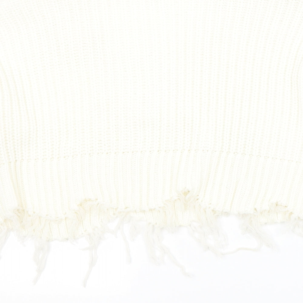 PRETTYLITTLETHING Womens White V-Neck  Acrylic Pullover Jumper Size S