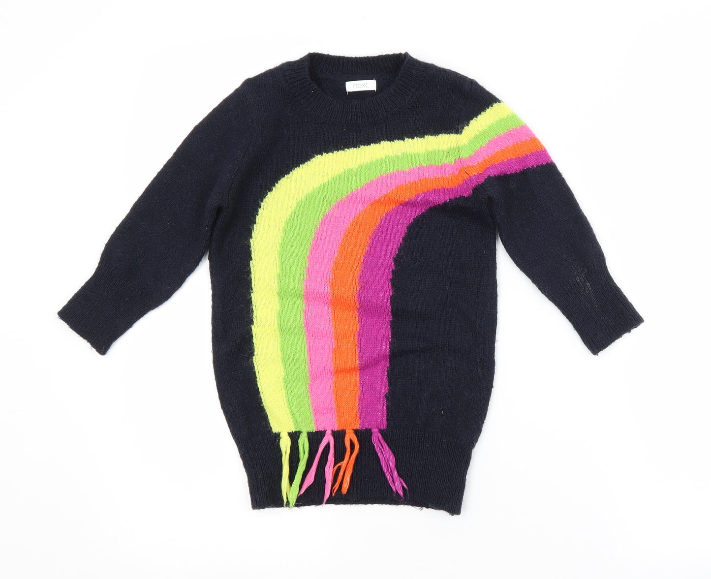 NEXT Girls Blue Crew Neck Striped Acrylic Pullover Jumper Size 3 Years