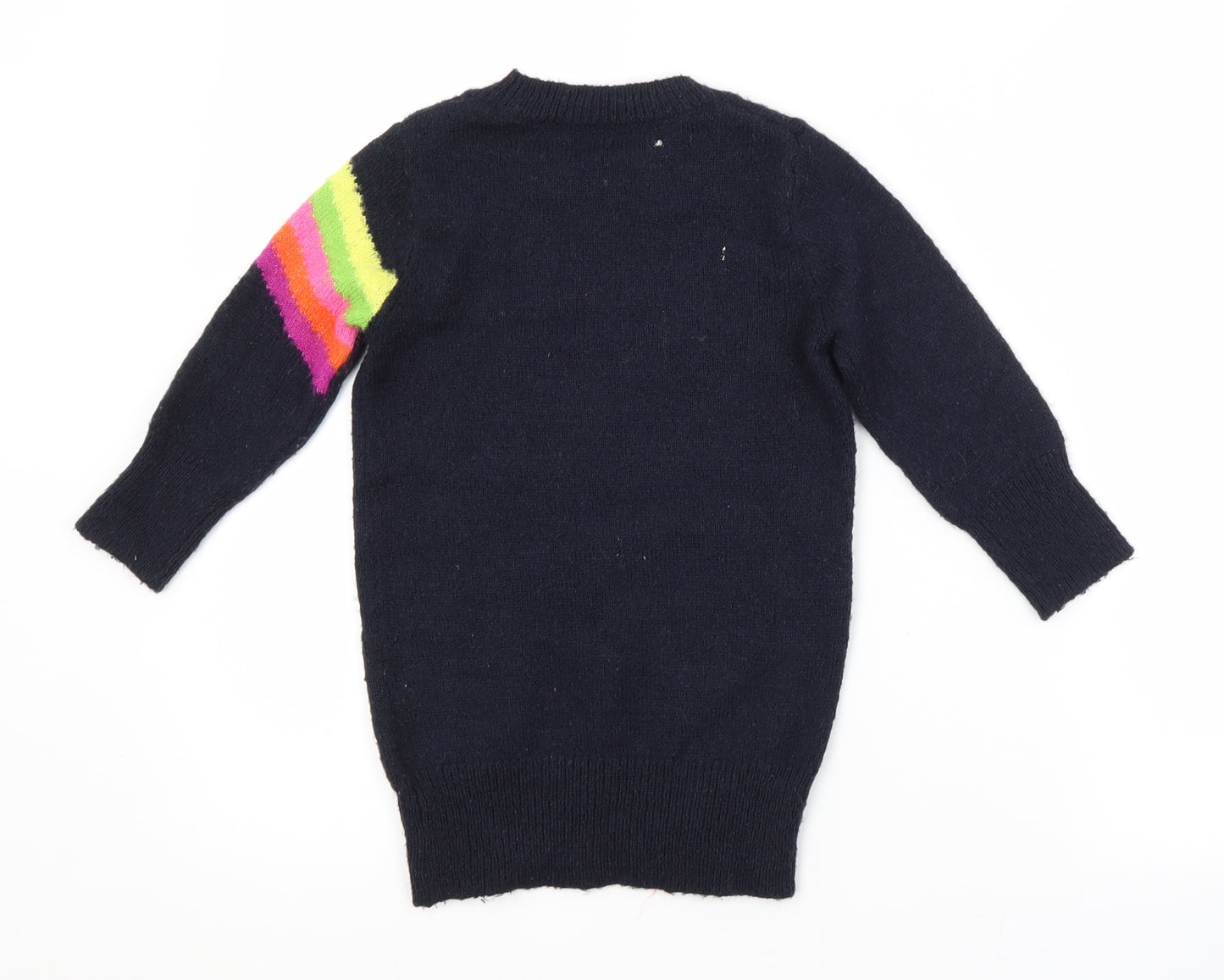 NEXT Girls Blue Crew Neck Striped Acrylic Pullover Jumper Size 3 Years