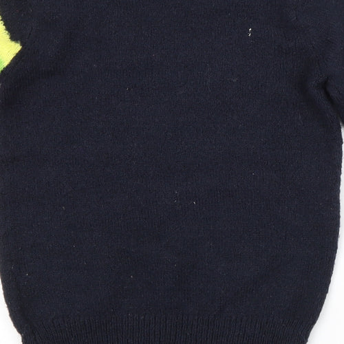 NEXT Girls Blue Crew Neck Striped Acrylic Pullover Jumper Size 3 Years