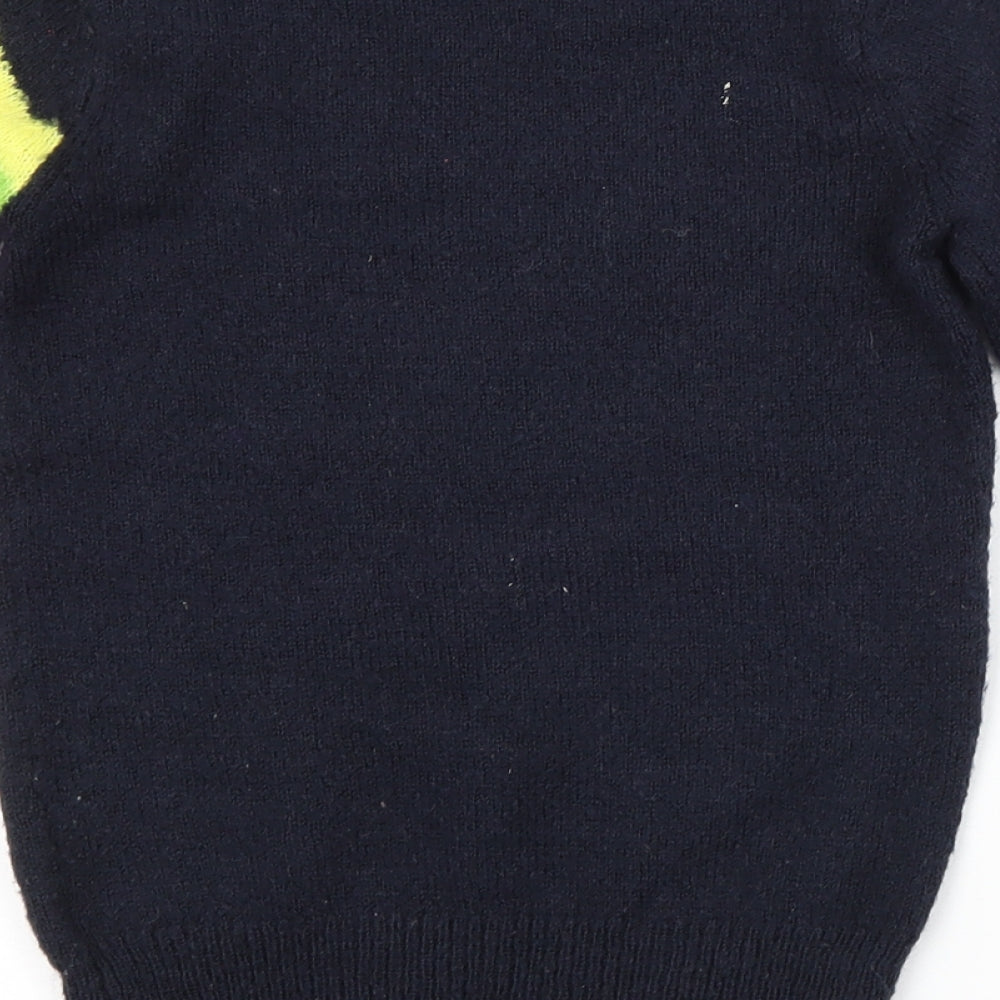 NEXT Girls Blue Crew Neck Striped Acrylic Pullover Jumper Size 3 Years