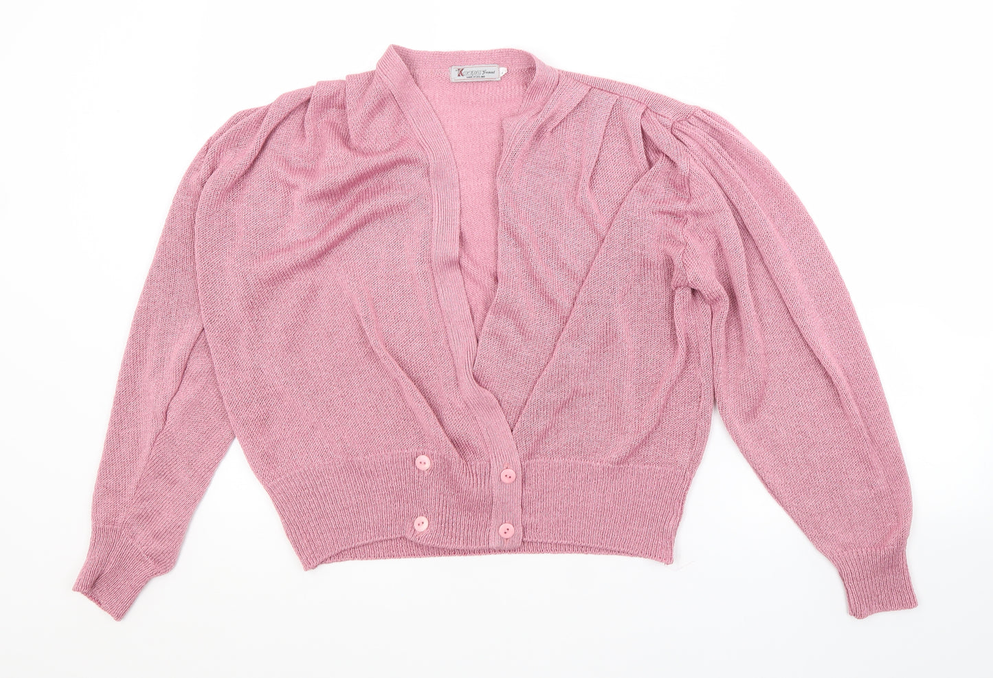 KEENO Womens Pink V-Neck  Acrylic Cardigan Jumper Size L
