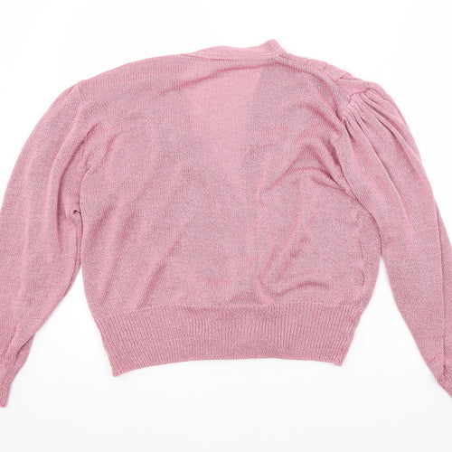 KEENO Womens Pink V-Neck  Acrylic Cardigan Jumper Size L