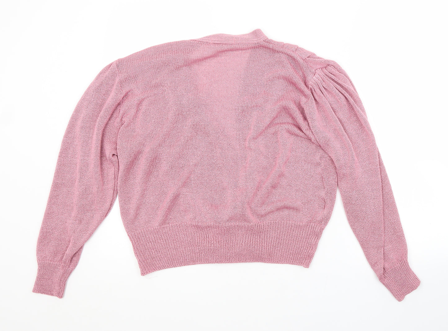 KEENO Womens Pink V-Neck  Acrylic Cardigan Jumper Size L