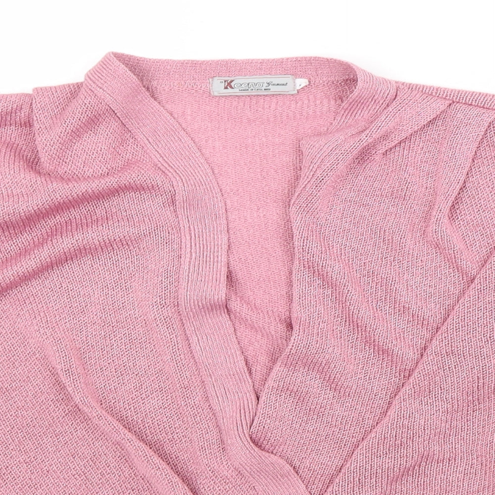 KEENO Womens Pink V-Neck  Acrylic Cardigan Jumper Size L