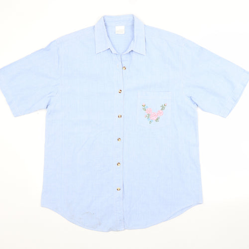 Preworn Womens Blue  Cotton Basic Button-Up Size L Collared