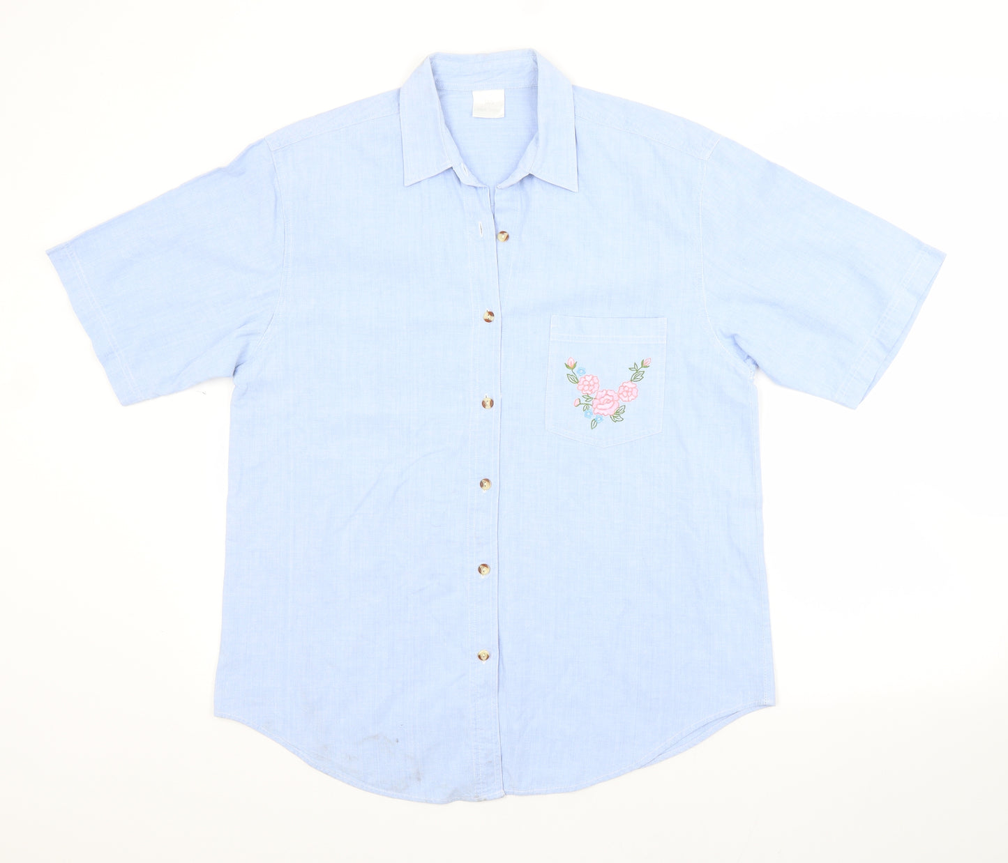 Preworn Womens Blue  Cotton Basic Button-Up Size L Collared
