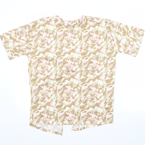 Noisy may Womens Brown Camouflage Cotton Basic T-Shirt Size M Crew Neck