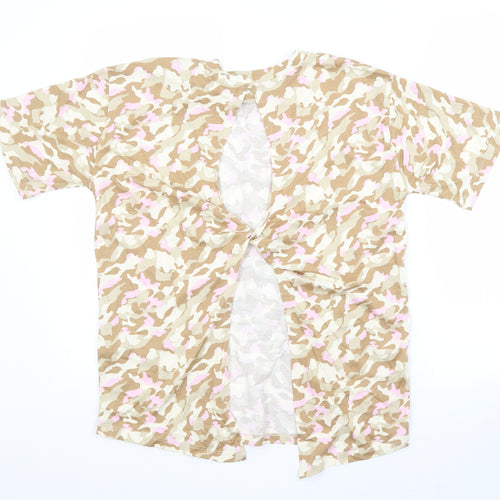 Noisy may Womens Brown Camouflage Cotton Basic T-Shirt Size M Crew Neck