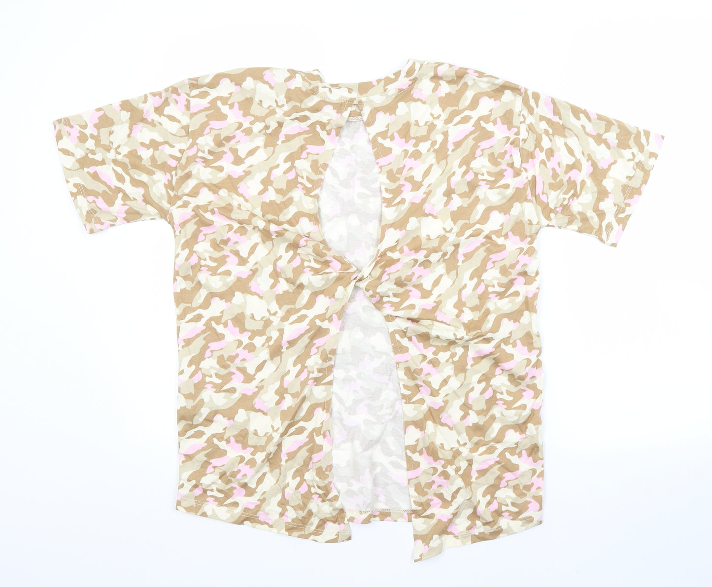 Noisy may Womens Brown Camouflage Cotton Basic T-Shirt Size M Crew Neck