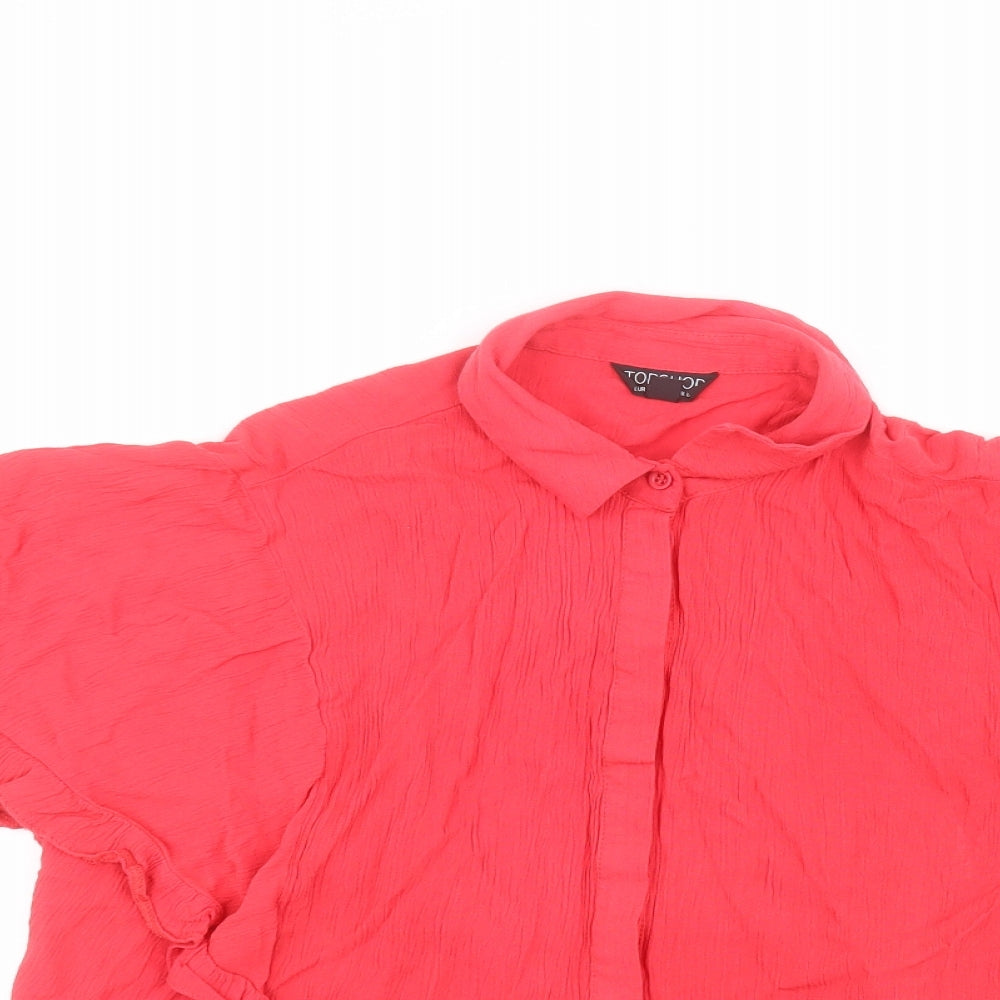 Topshop Womens Pink  Viscose Basic Button-Up Size 8 Collared