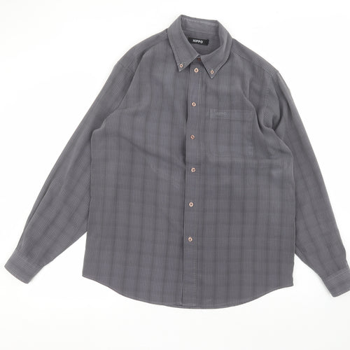 Hippo Mens Black Striped Polyester  Dress Shirt Size M Collared