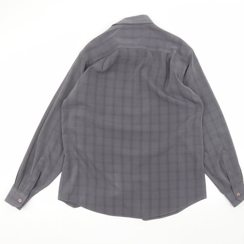 Hippo Mens Black Striped Polyester  Dress Shirt Size M Collared