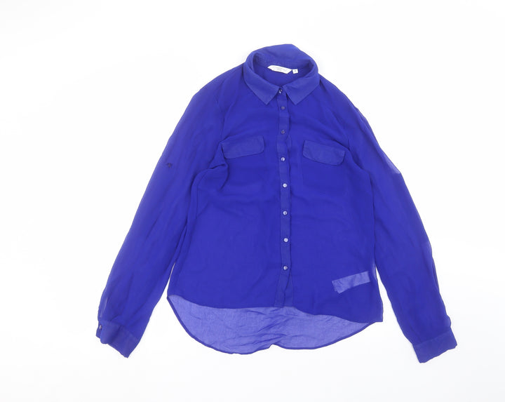 New Look Womens Blue  Polyester Basic Button-Up Size 8 Collared